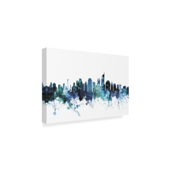 Michael Tompsett 'Jakarta Blue Teal Skyline' Canvas Art,12x19